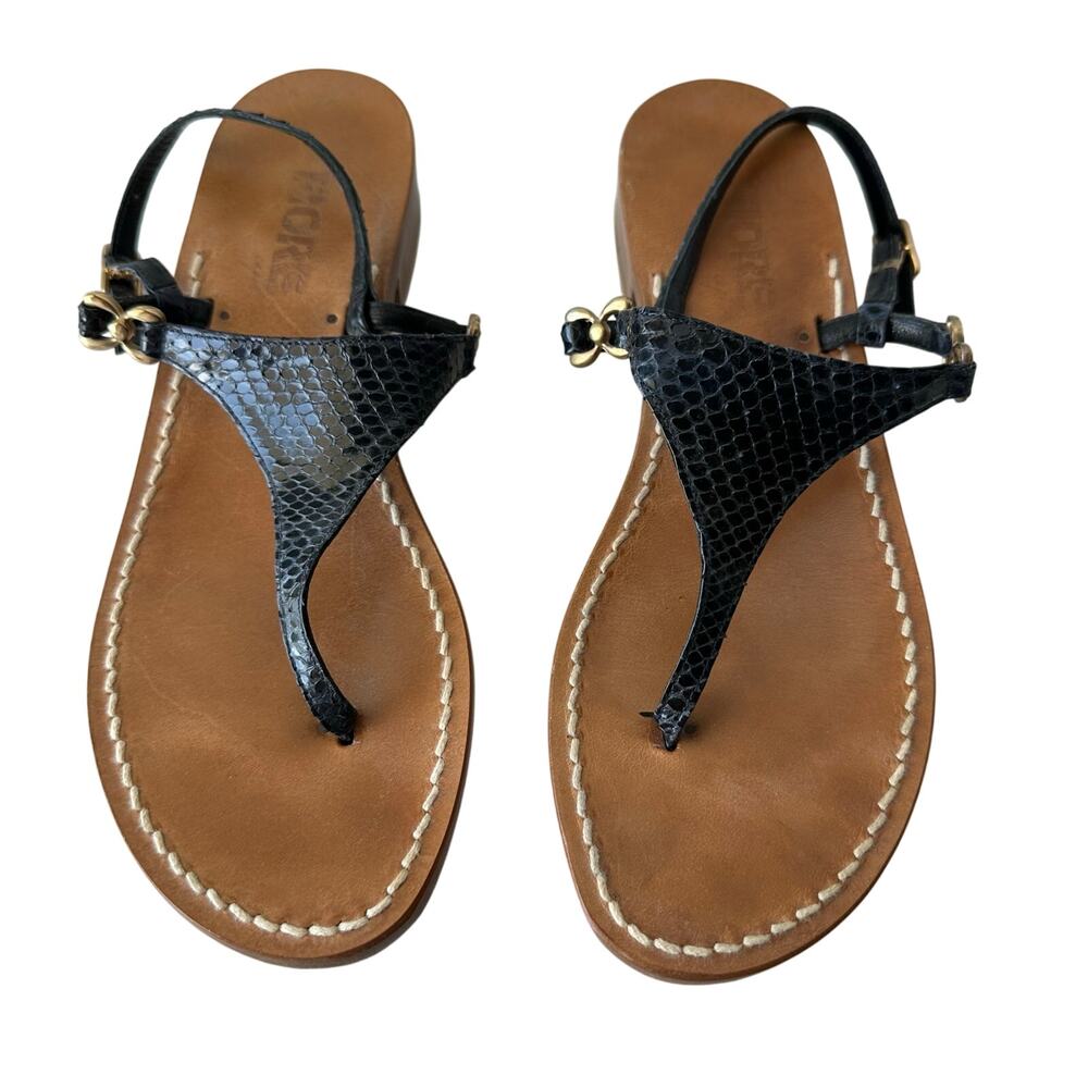 Isabella Fiore (IT 38 US 8) Italian Croc Embossed Black Leather Slingback Sandal